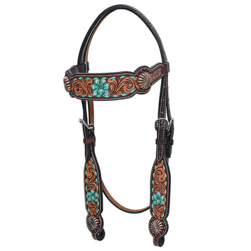 HILASON Western Horse Floral Headstall Breast Collar One American Leather Tack Set